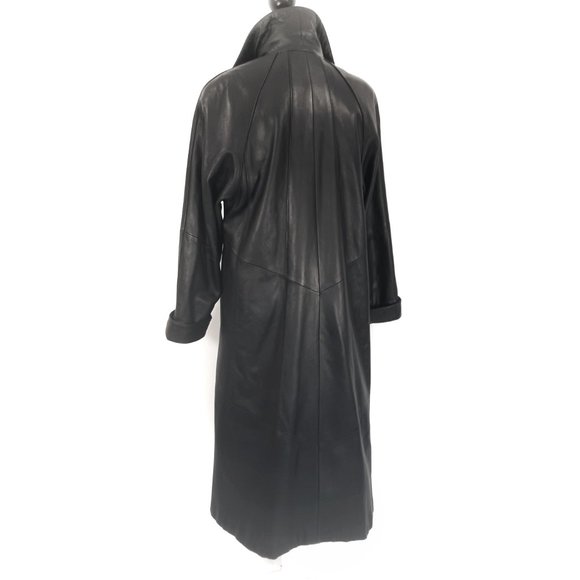 LEATHER LIMITED Cuff Sleeve Button Front Zip Interior Leather Maxi Long Coat PM - Picture 5 of 5